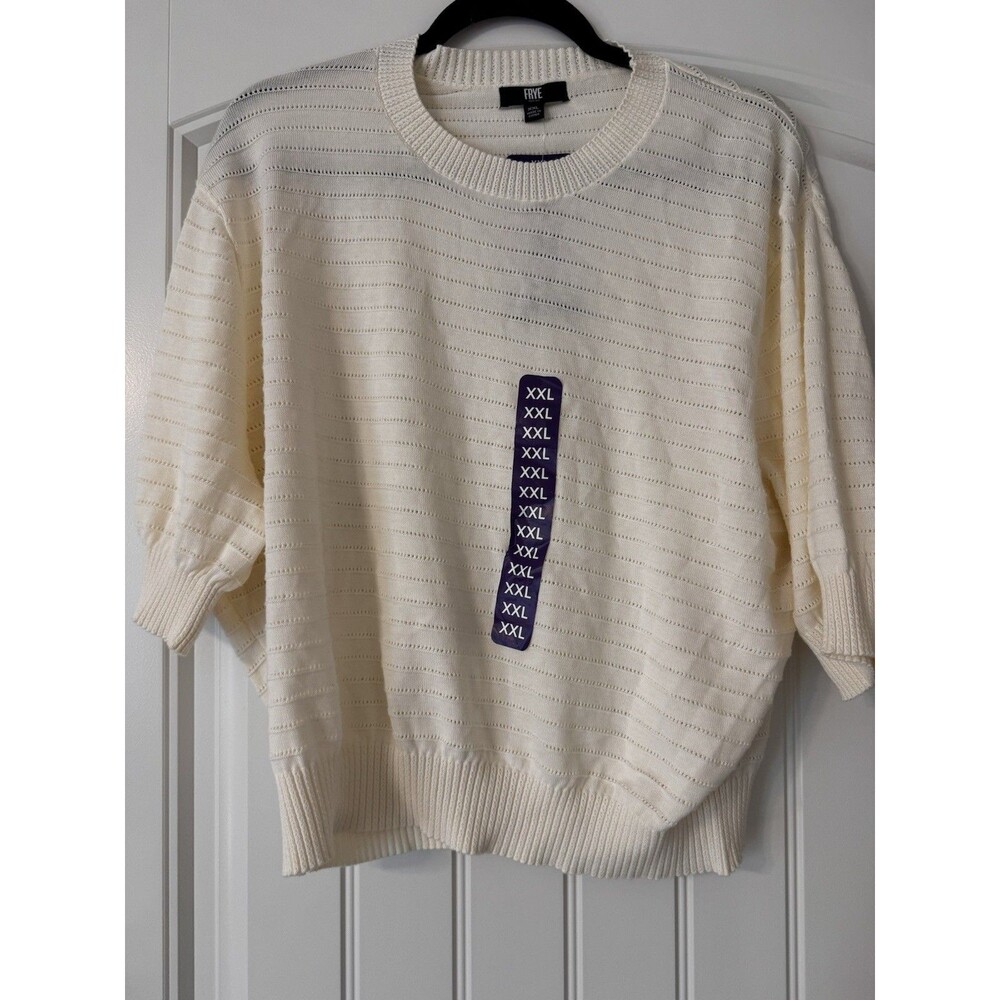 FRYE Women XXL Short Sleeve Sweater Cream 100% Cotton Pointelle Knit NWT